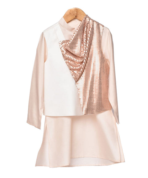 Pre-Order: Peach Kurta with Sequence Fabric combo Waistcoat