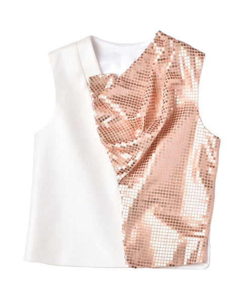 Pre-Order: Peach Kurta with Sequence Fabric combo Waistcoat