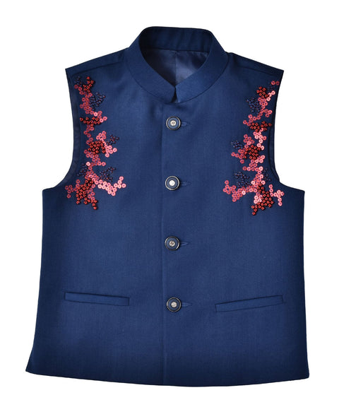 Pre-Order: Navy Blue Kurta with Embroidered Waistcoat