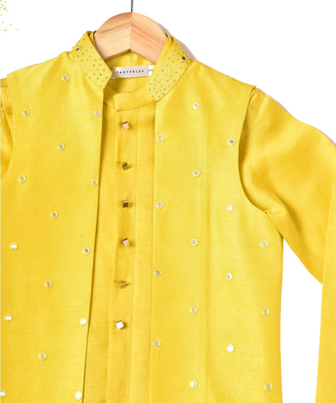 Pre-Order: Yellow Kurta & Waistcoat with Embroidery
