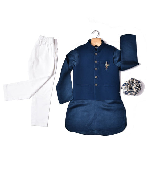 Pre-Order: Navy Bandi with same colour Kurta & Printed Stole