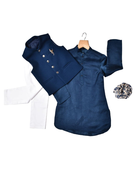 Pre-Order: Navy Bandi with same colour Kurta & Printed Stole
