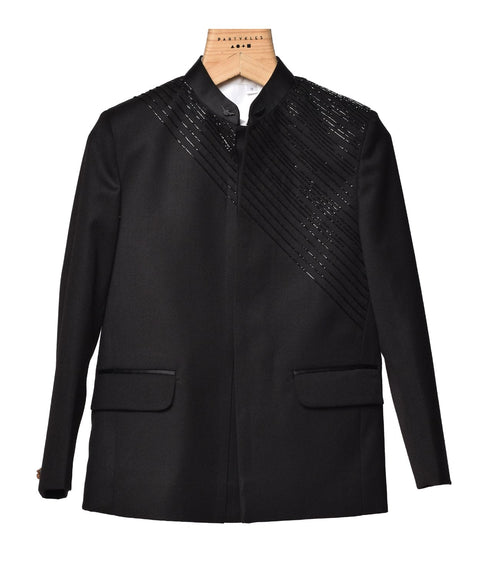 Pre-Order:  Black Jodhpuri Set with Cutdana Embroidery