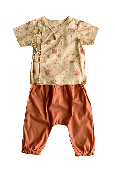 Dhruvtara Print Angarakha Top with Natural Dyed Orange Pajama