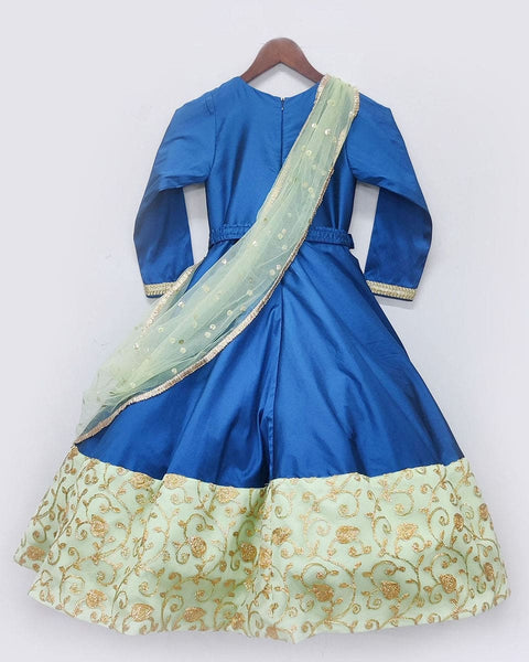 Pre-Order: Teal Blue Silk Anarkali with Pista Green Dupatta