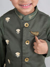 Pre-Order: Boys Bundi Kurta Set Stripe - Green