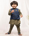 Pre-Order: Boys Bundi Kurta Set Printed Buti - Blue