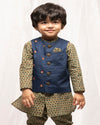 Pre-Order: Boys Bundi Kurta Set Printed Buti - Blue