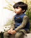 Pre-Order: Boys Bundi Kurta Set Printed Buti - Blue