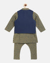 Pre-Order: Boys Bundi Kurta Set Printed Buti - Blue