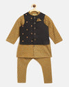 Pre-Order: Boys Bundi Kurta Set Printed Buti - Black