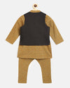 Pre-Order: Boys Bundi Kurta Set Printed Buti - Black