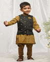 Pre-Order: Boys Bundi Kurta Set Printed Buti - Black