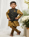 Pre-Order: Boys Bundi Kurta Set Printed Buti - Black
