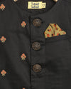 Pre-Order: Boys Bundi Kurta Set Printed Buti - Black