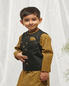Pre-Order: Boys Bundi Kurta Set Printed Buti - Black