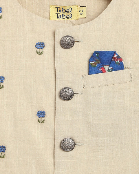 Pre-Order: Boys Bundi Kurta Set Printed Floral - Blue