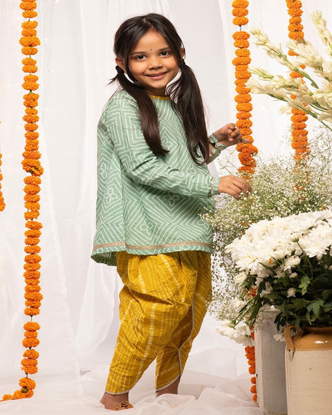 Pre-Order: Girls Suit Set Printed Bandhani - Green