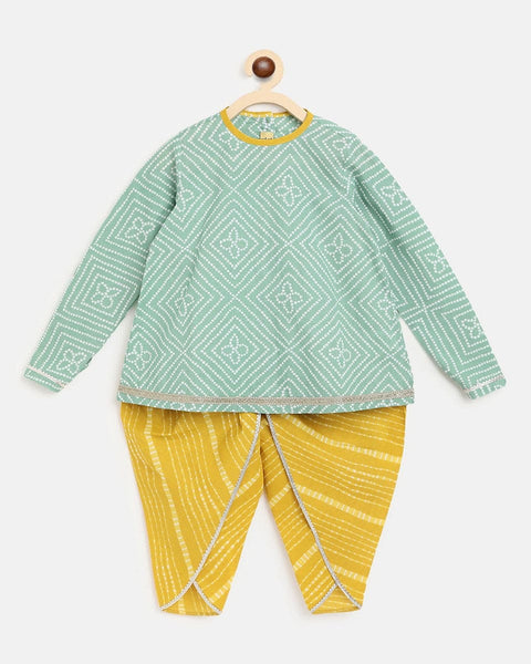 Pre-Order: Girls Suit Set Printed Bandhani - Green