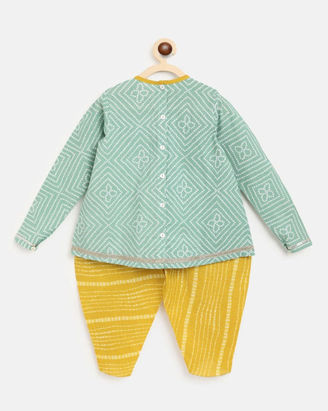 Pre-Order: Girls Suit Set Printed Bandhani - Green