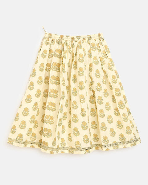 Pre-Order: Girls Lehenga Set Printed Floral - Cream