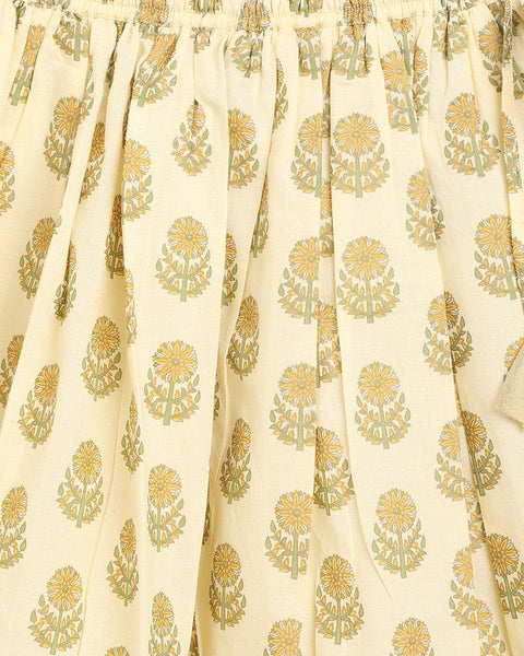 Pre-Order: Girls Lehenga Set Printed Floral - Cream