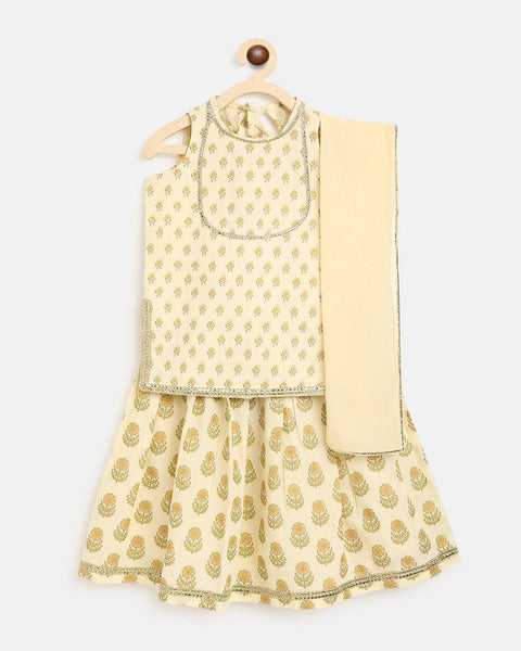 Pre-Order: Girls Lehenga Set Printed Floral - Cream