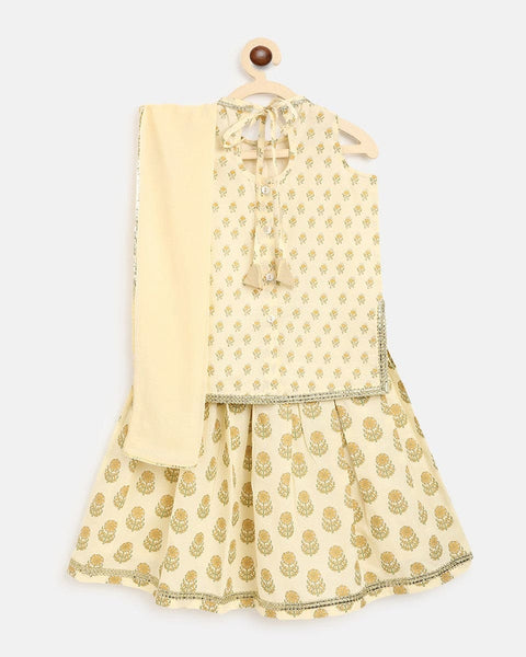 Pre-Order: Girls Lehenga Set Printed Floral - Cream
