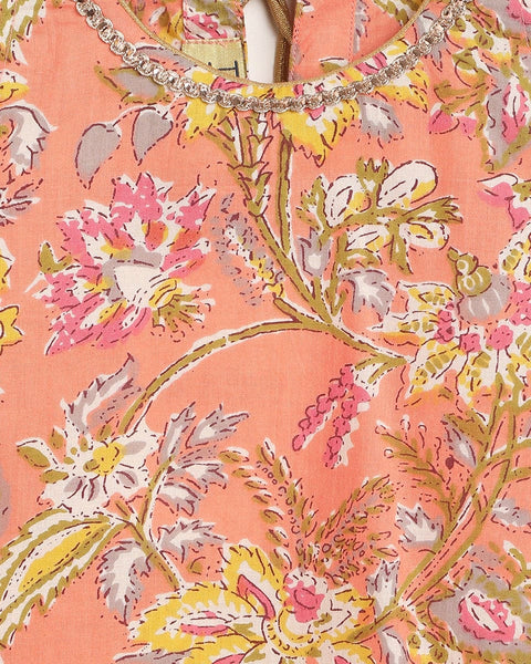 Pre-Order: Girls Suit Set Printed Floral - Peach