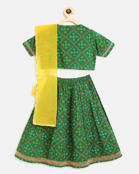 Pre-Order: Girls Lehenga Set Printed Bandhani - Green