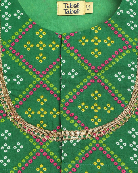 Pre-Order: Girls Lehenga Set Printed Bandhani - Green
