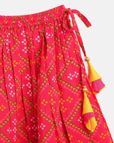 Pre-Order: Girls Lehenga Set Printed Bandhani - Pink