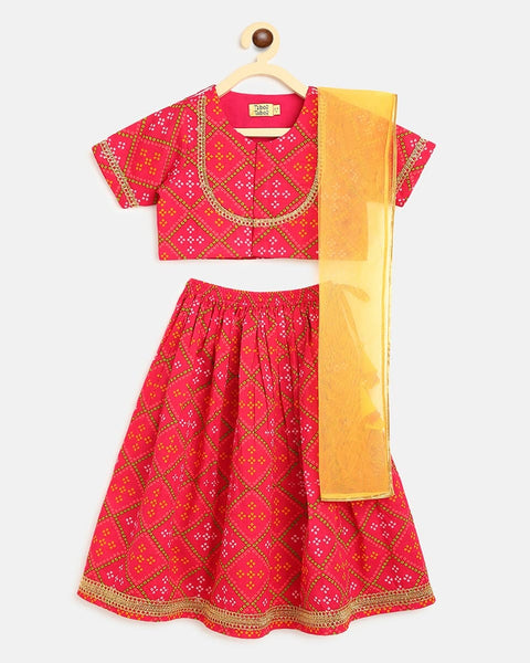 Pre-Order: Girls Lehenga Set Printed Bandhani - Pink