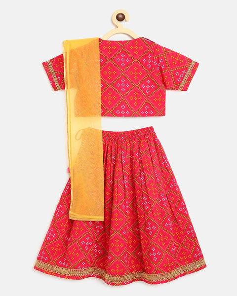 Pre-Order: Girls Lehenga Set Printed Bandhani - Pink