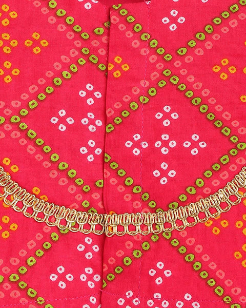 Pre-Order: Girls Lehenga Set Printed Bandhani - Pink