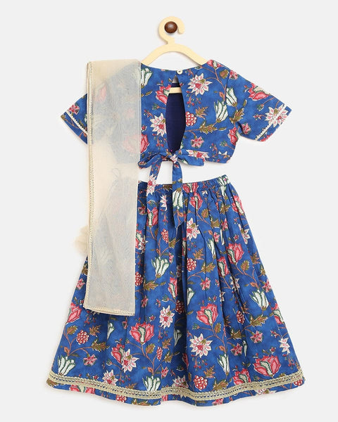 Pre-Order: Girls Lehenga Set Printed Floral - Blue