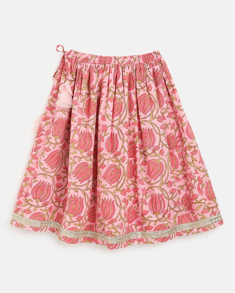 Pre-Order: Girls Lehenga Set Printed Floral - Pink