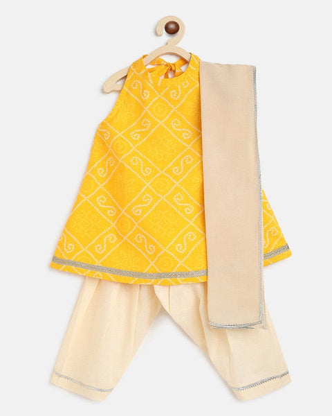 Pre-Order: Girls Suit Set Printed Bandhani - Yellow