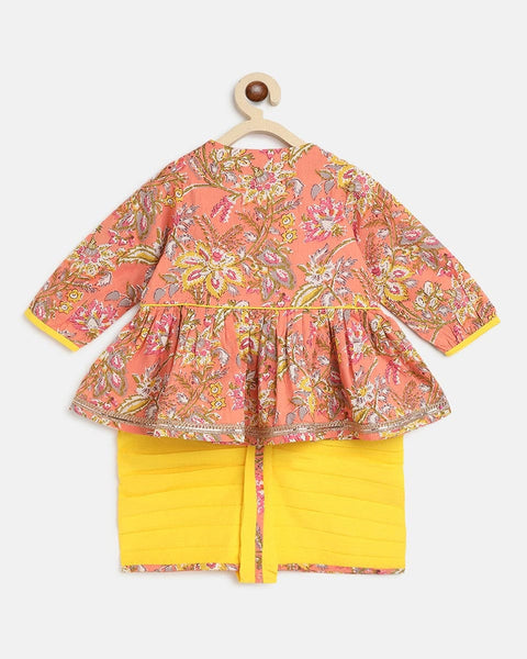 Pre-Order: Baby Girl Angrakha Set Printed Floral - Peach