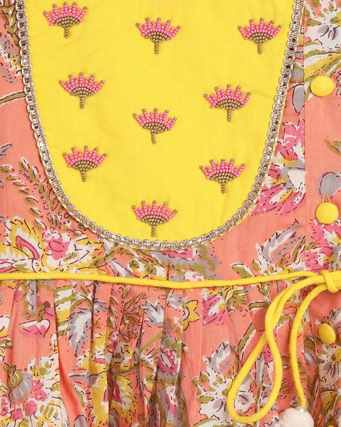 Pre-Order: Baby Girl Angrakha Set Printed Floral - Peach