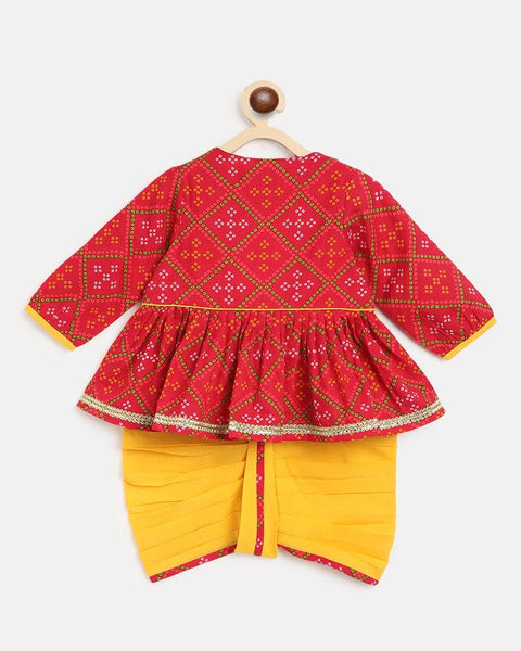Pre-Order: Baby Girl Angrakha Set Printed Bandhani - Pink