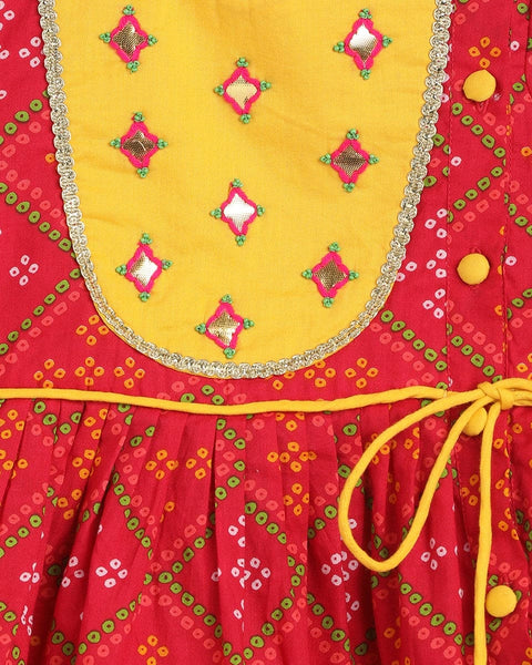 Pre-Order: Baby Girl Angrakha Set Printed Bandhani - Pink