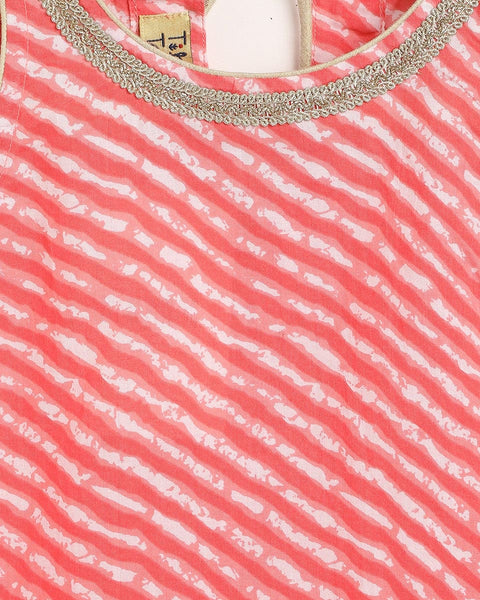 Pre-Order: Girls Suit Set Printed Leheriya - Pink