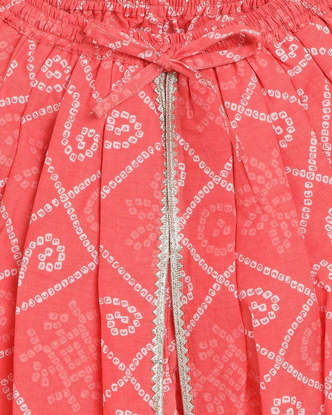 Pre-Order: Girls Suit Set Printed Leheriya - Pink