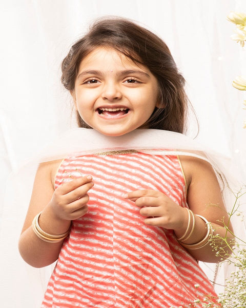 Pre-Order: Girls Suit Set Printed Leheriya - Pink