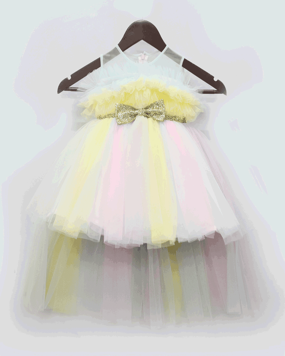 Pre-Order: Unicorn Colours Net Gown with Glitter Bow– Peonyy Kids