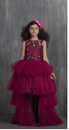 Pre-Order: Maroon Multilayered High Low Gown