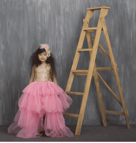 Pre-Order: Pink & Gold 3 Layered High Low Party Dress