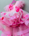 Pre-Order: Pink High Low Handwork Flower Dress with Trail
