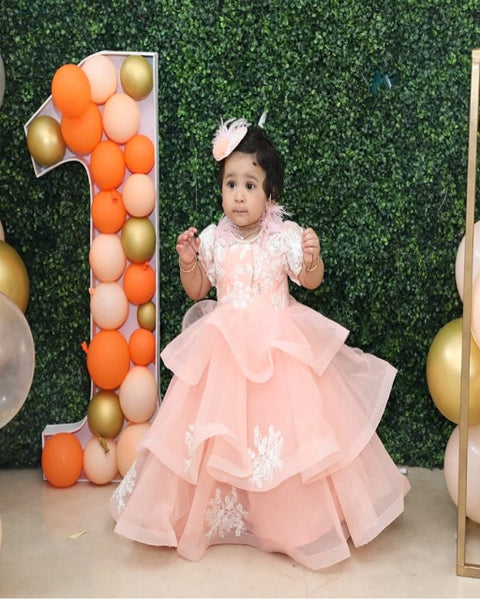 Pre-Order: Peach Embroidery Net Gown